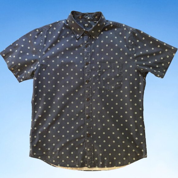 Uniqlo Navy and White Mini Floral Print Short Sleeve Shirt, Sz XL - Picture 1 of 5